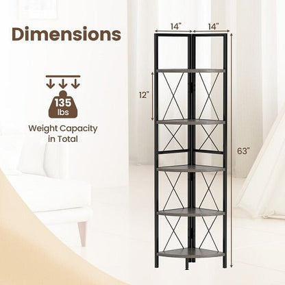5-Tier Freestanding Corner Shelf 63 Inch Tall Storage Rack-Rustic Brown-8