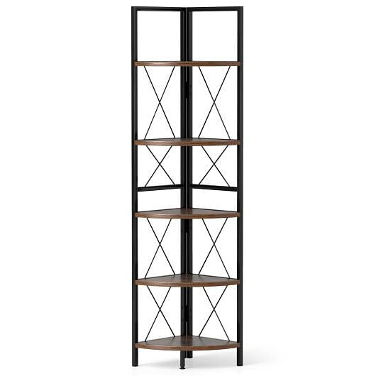 5-Tier Freestanding Corner Shelf 63 Inch Tall Storage Rack-Rustic Brown-9