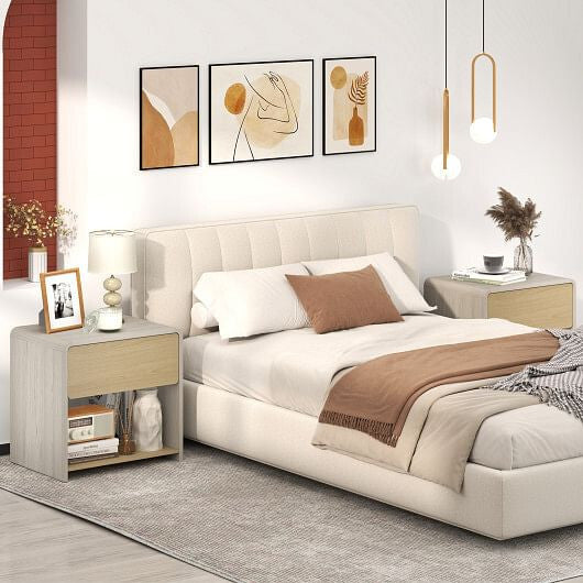 2-Tier Modern Style Nightstand with Drawer and Open Shelf-Oak-0