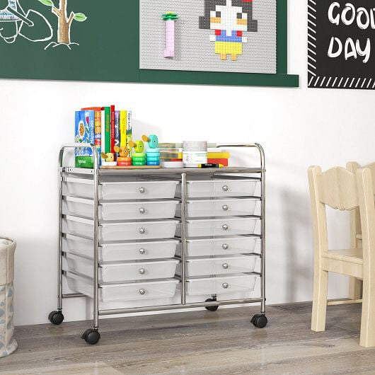 12 Drawers Rolling Storage Cart for Home and Office-Transparent-0