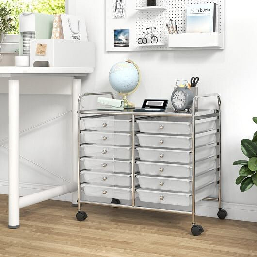 12 Drawers Rolling Storage Cart for Home and Office-Transparent-1