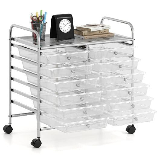 12 Drawers Rolling Storage Cart for Home and Office-Transparent-2