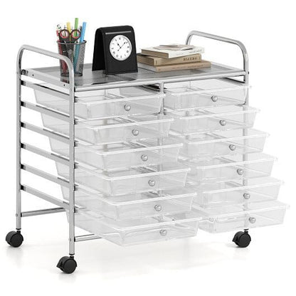 12 Drawers Rolling Storage Cart for Home and Office-Transparent-2