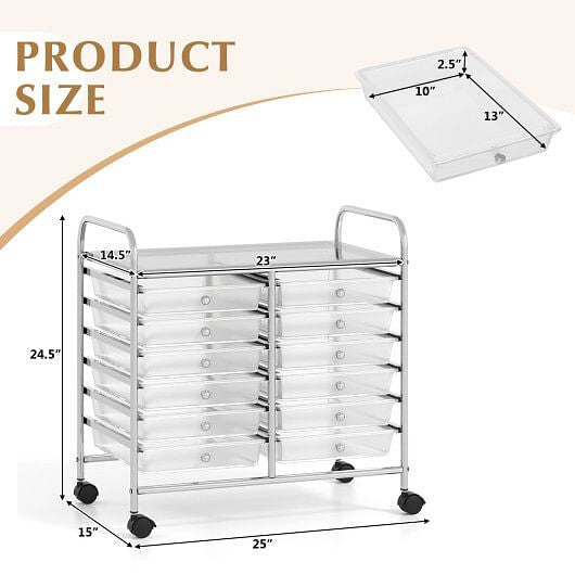12 Drawers Rolling Storage Cart for Home and Office-Transparent-3