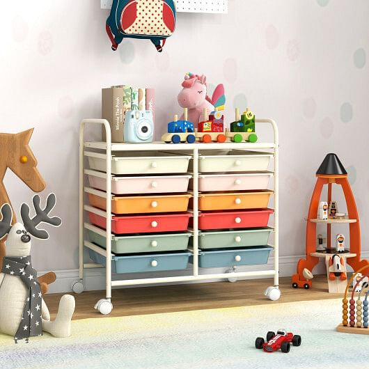 12 Drawers Rolling Storage Cart for Home and Office-Transparent-5