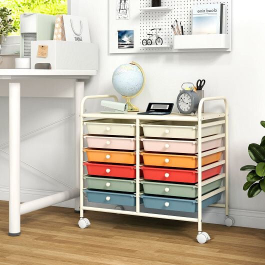 12 Drawers Rolling Storage Cart for Home and Office-Transparent-6