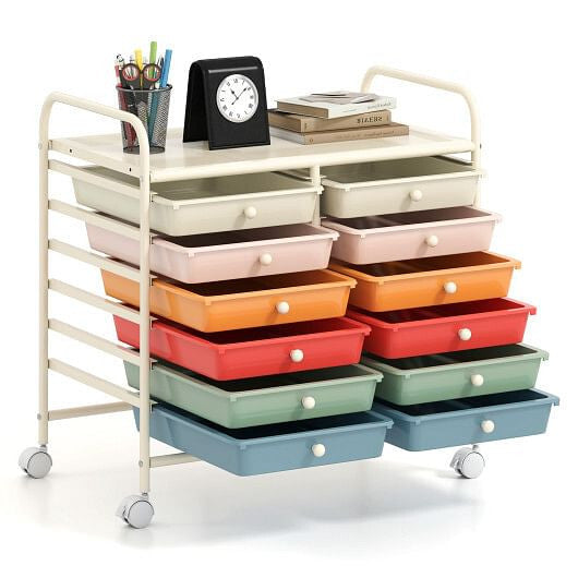 12 Drawers Rolling Storage Cart for Home and Office-Transparent-7