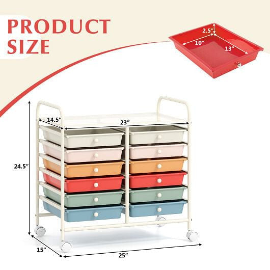12 Drawers Rolling Storage Cart for Home and Office-Transparent-8