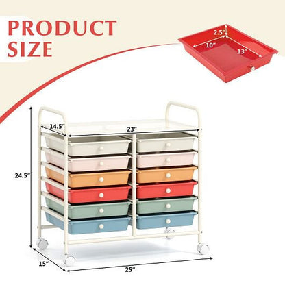 12 Drawers Rolling Storage Cart for Home and Office-Transparent-8