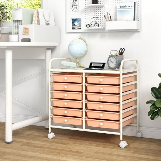 12 Drawers Rolling Storage Cart for Home and Office-Transparent-11