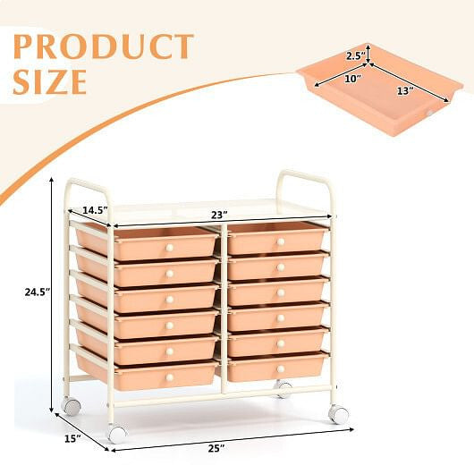 12 Drawers Rolling Storage Cart for Home and Office-Transparent-13