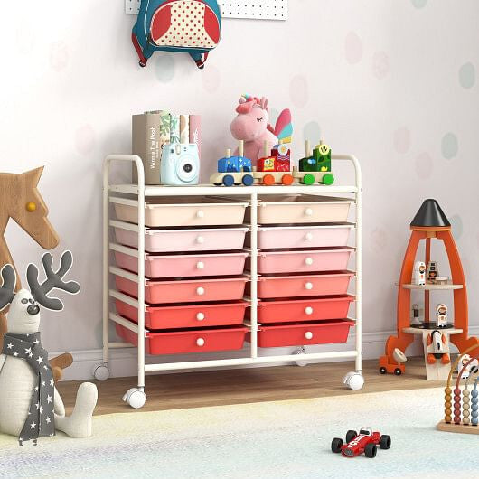 12 Drawers Rolling Storage Cart for Home and Office-Transparent-15