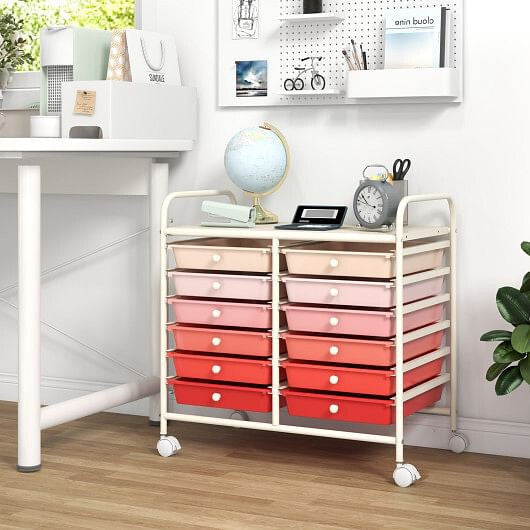 12 Drawers Rolling Storage Cart for Home and Office-Transparent-16
