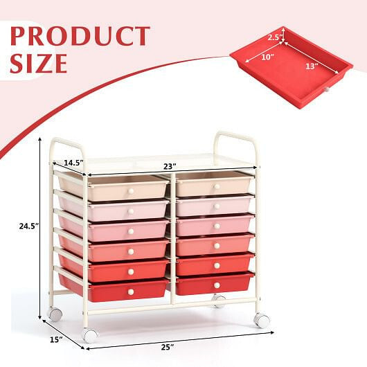 12 Drawers Rolling Storage Cart for Home and Office-Transparent-18