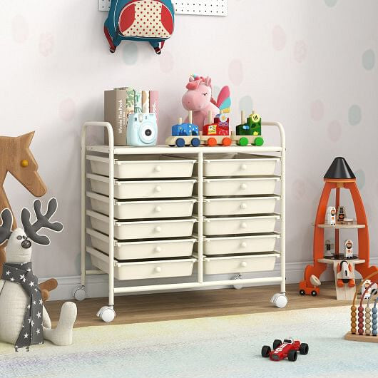 12 Drawers Rolling Storage Cart for Home and Office-Transparent-24