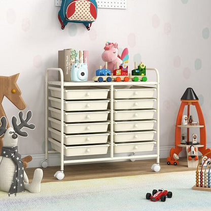 12 Drawers Rolling Storage Cart for Home and Office-Transparent-24