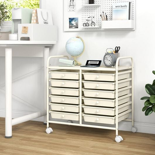 12 Drawers Rolling Storage Cart for Home and Office-Transparent-25