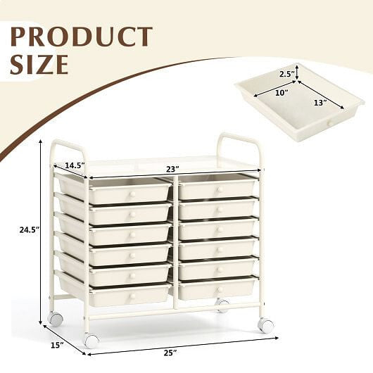 12 Drawers Rolling Storage Cart for Home and Office-Transparent-27