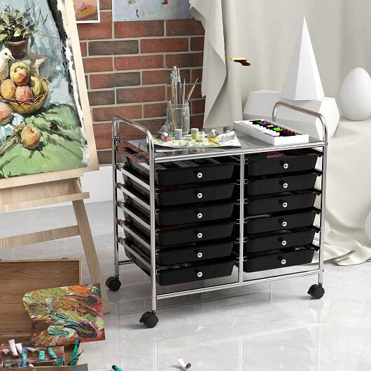 12 Drawers Rolling Storage Cart for Home and Office-Transparent-29