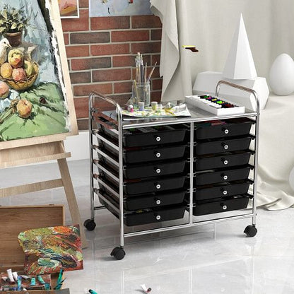 12 Drawers Rolling Storage Cart for Home and Office-Transparent-29