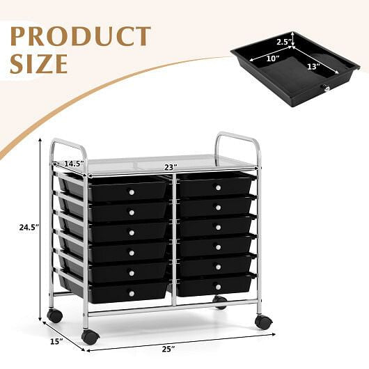 12 Drawers Rolling Storage Cart for Home and Office-Transparent-32
