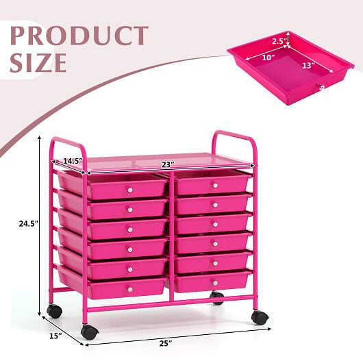 12 Drawers Rolling Storage Cart for Home and Office-Transparent-37