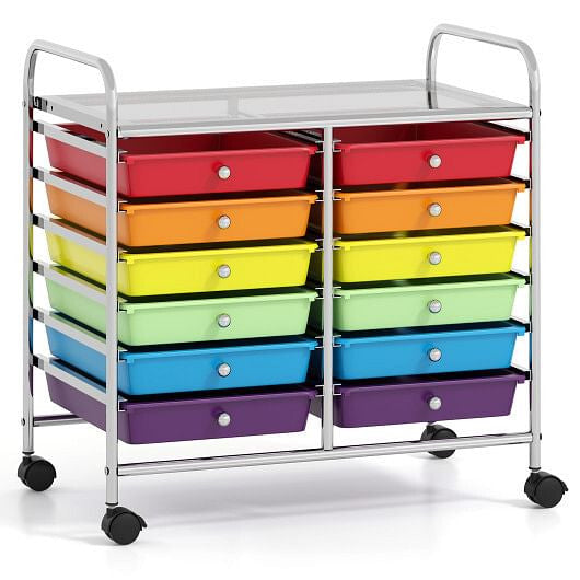12 Drawers Rolling Storage Cart for Home and Office-Transparent-38