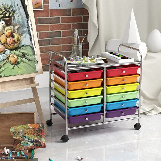 12 Drawers Rolling Storage Cart for Home and Office-Transparent-39