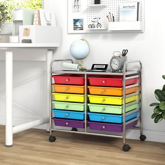 12 Drawers Rolling Storage Cart for Home and Office-Transparent-40