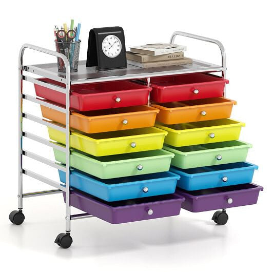 12 Drawers Rolling Storage Cart for Home and Office-Transparent-41