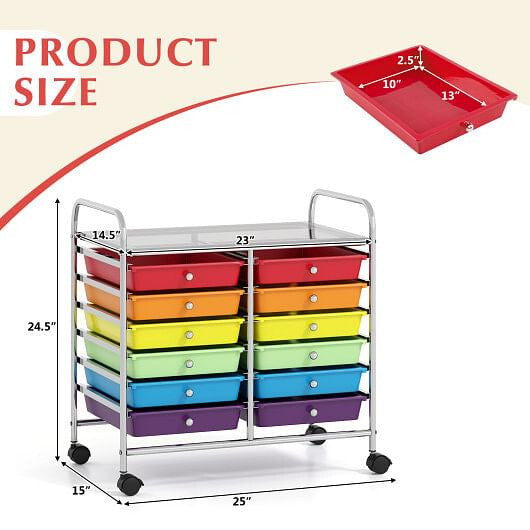 12 Drawers Rolling Storage Cart for Home and Office-Transparent-42