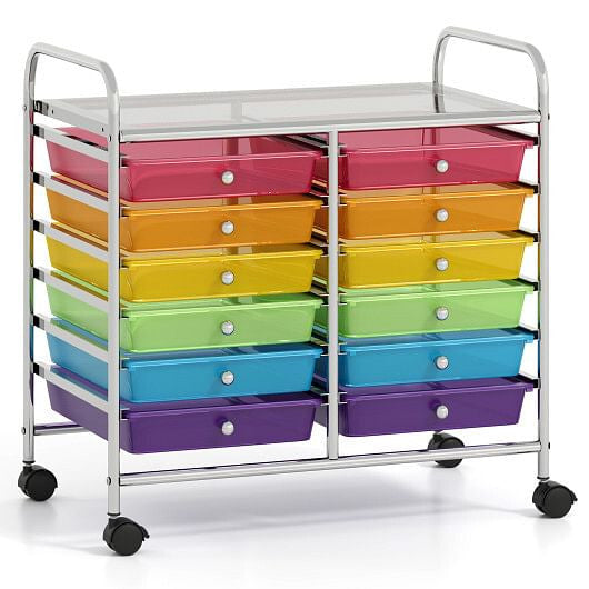 12 Drawers Rolling Storage Cart for Home and Office-Transparent-43