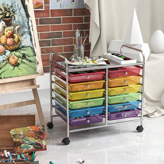 12 Drawers Rolling Storage Cart for Home and Office-Transparent-44
