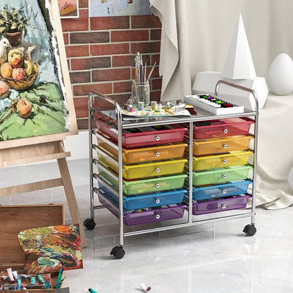 12 Drawers Rolling Storage Cart for Home and Office-Transparent-44