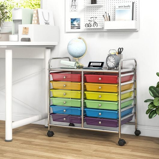 12 Drawers Rolling Storage Cart for Home and Office-Transparent-45
