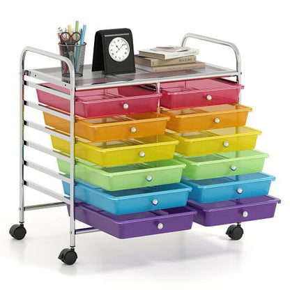 12 Drawers Rolling Storage Cart for Home and Office-Transparent-46