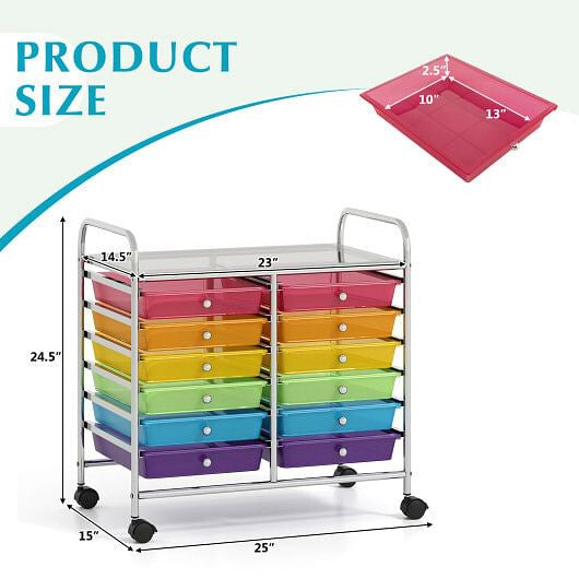 12 Drawers Rolling Storage Cart for Home and Office-Transparent-47