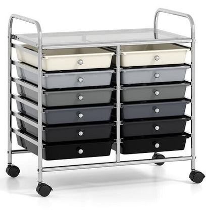 12 Drawers Rolling Storage Cart for Home and Office-Transparent-48