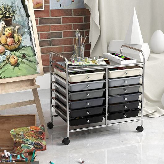 12 Drawers Rolling Storage Cart for Home and Office-Transparent-49