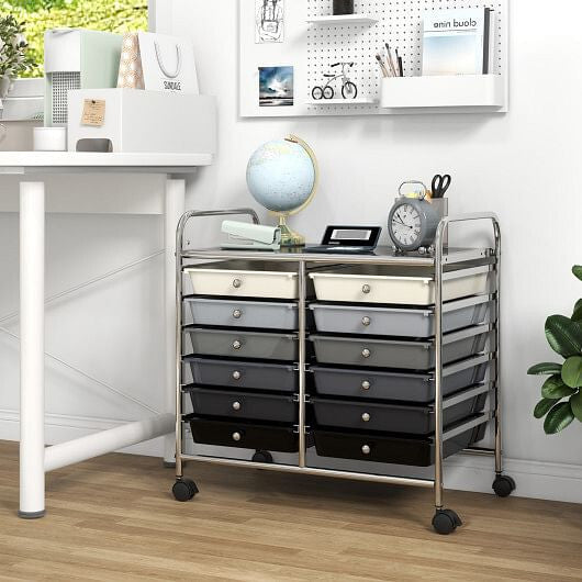 12 Drawers Rolling Storage Cart for Home and Office-Transparent-50