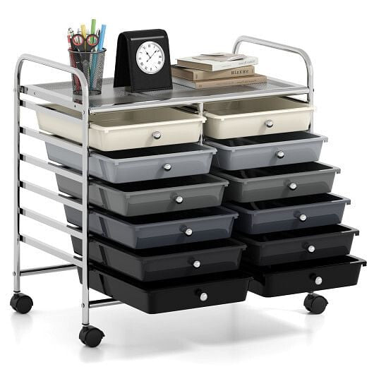 12 Drawers Rolling Storage Cart for Home and Office-Transparent-51