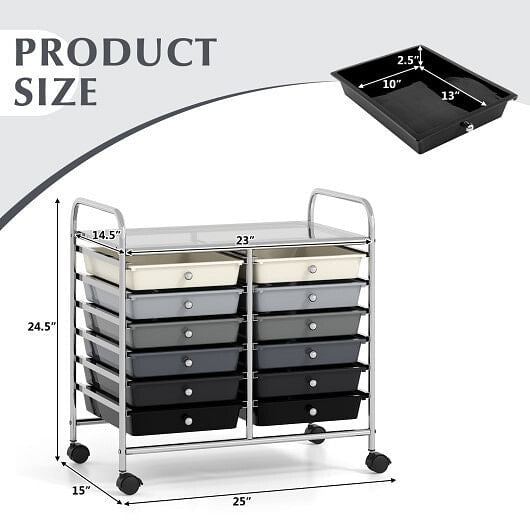 12 Drawers Rolling Storage Cart for Home and Office-Transparent-52