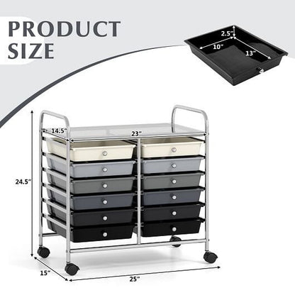 12 Drawers Rolling Storage Cart for Home and Office-Transparent-52