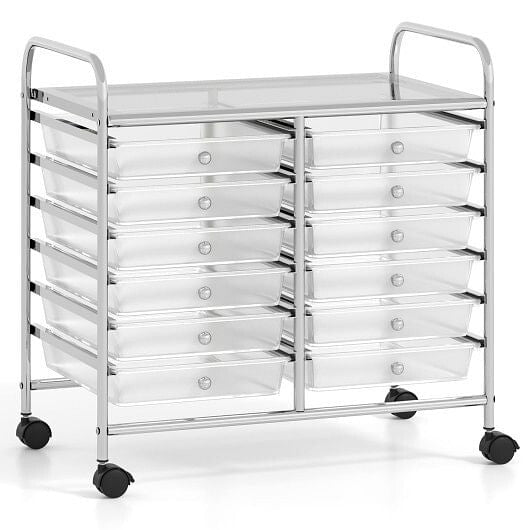12 Drawers Rolling Storage Cart for Home and Office-Transparent-53