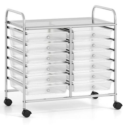 12 Drawers Rolling Storage Cart for Home and Office-Transparent-53
