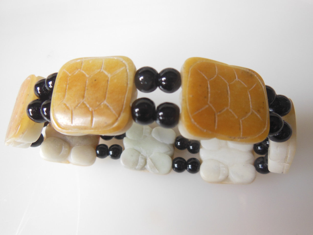 Jade bracelet. Black round jade with golden square jade beads-5