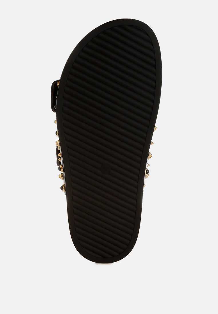 Jayata Metallic Stud Embellished Sliders-2
