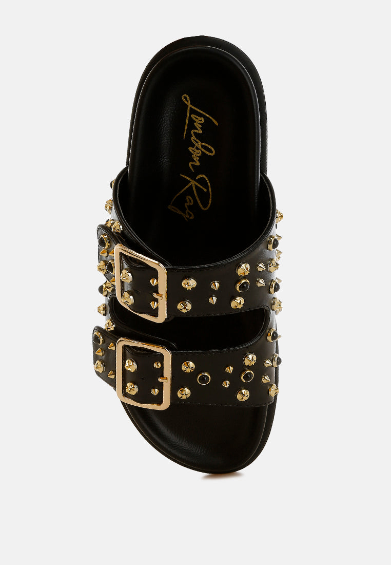 Jayata Metallic Stud Embellished Sliders-1