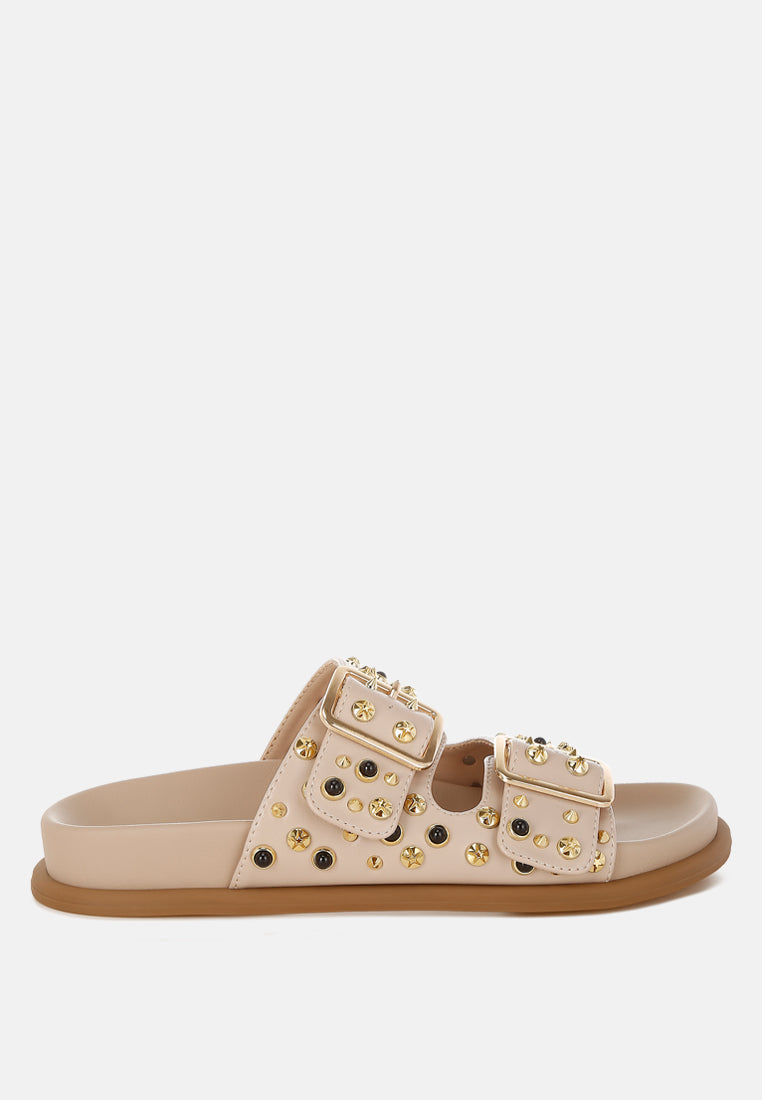 Jayata Metallic Stud Embellished Sliders-4