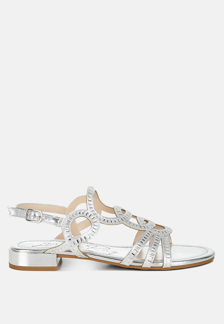 Jisters Cut Out Detail Rhinestone Flat Sandals-5